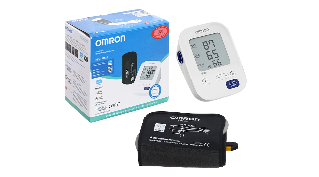Máy đo huyết áp bắp tay Omron HEM 7156T, Kết nối Blutooth, hỗ trợ đo huyết áp, nhịp tim